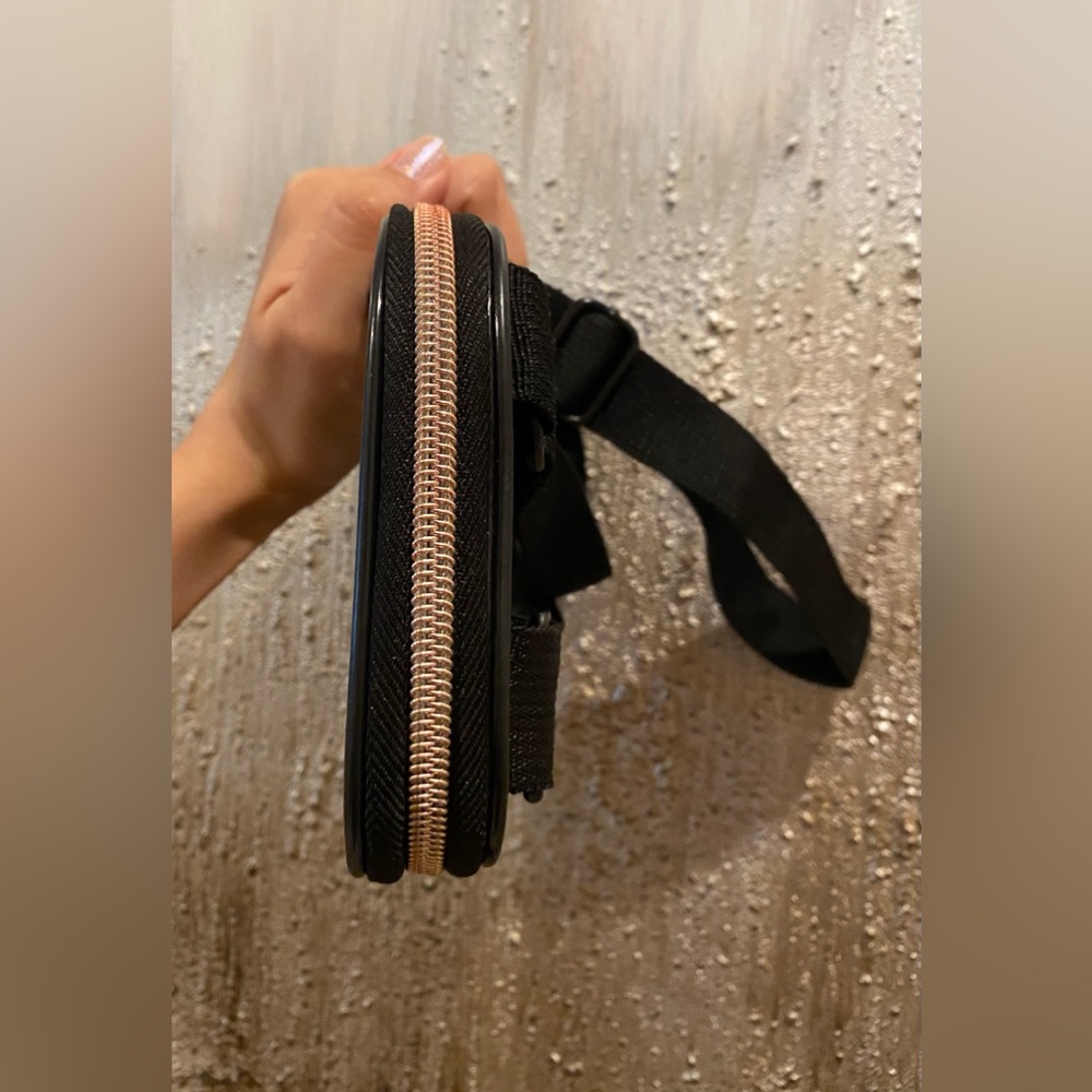 Clear & Black Quilted Crossbody Bag With Rose Gold Tone Zipper (4.25” X 7.5”) - Picture 7 of 16